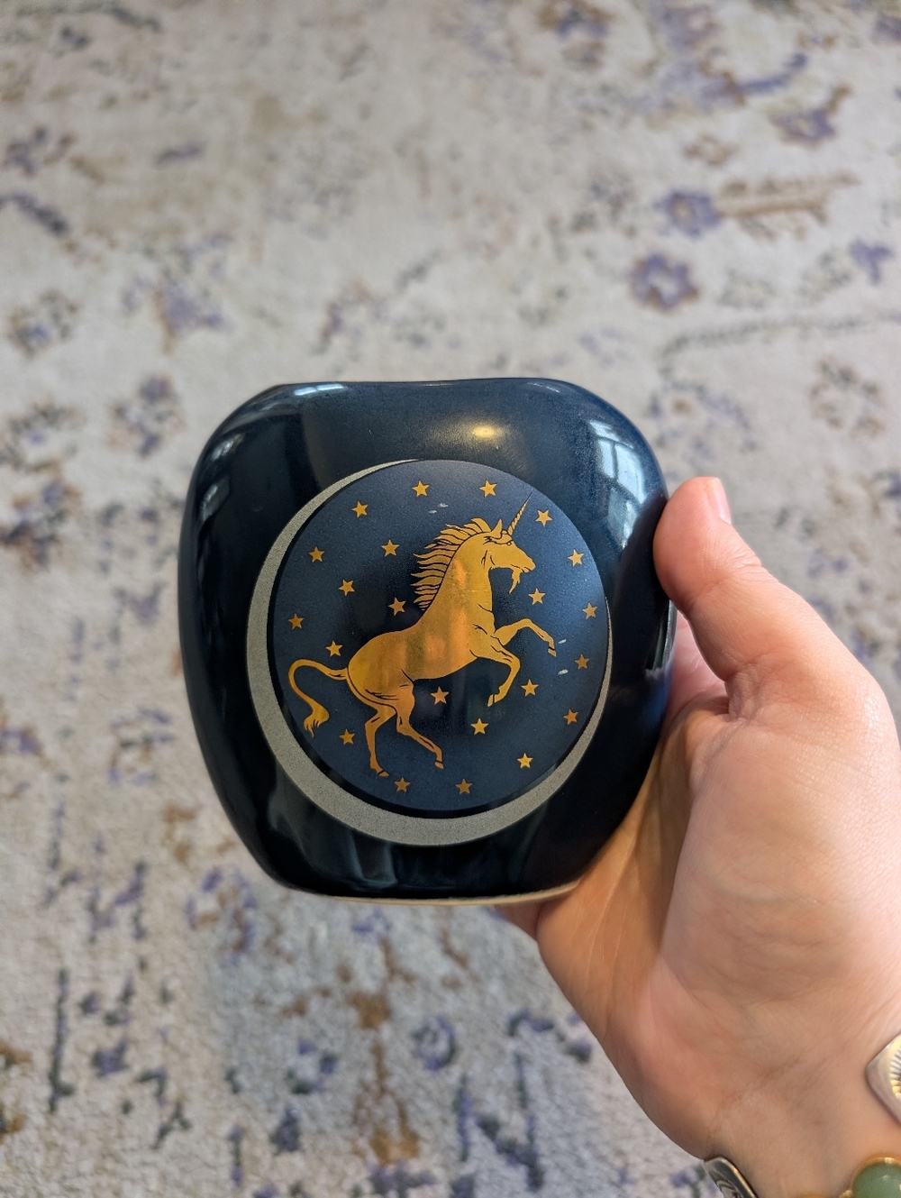 Vintage Otagiri Japan Unicorn Vase Navy Blue With Moon & Stars‎ Print